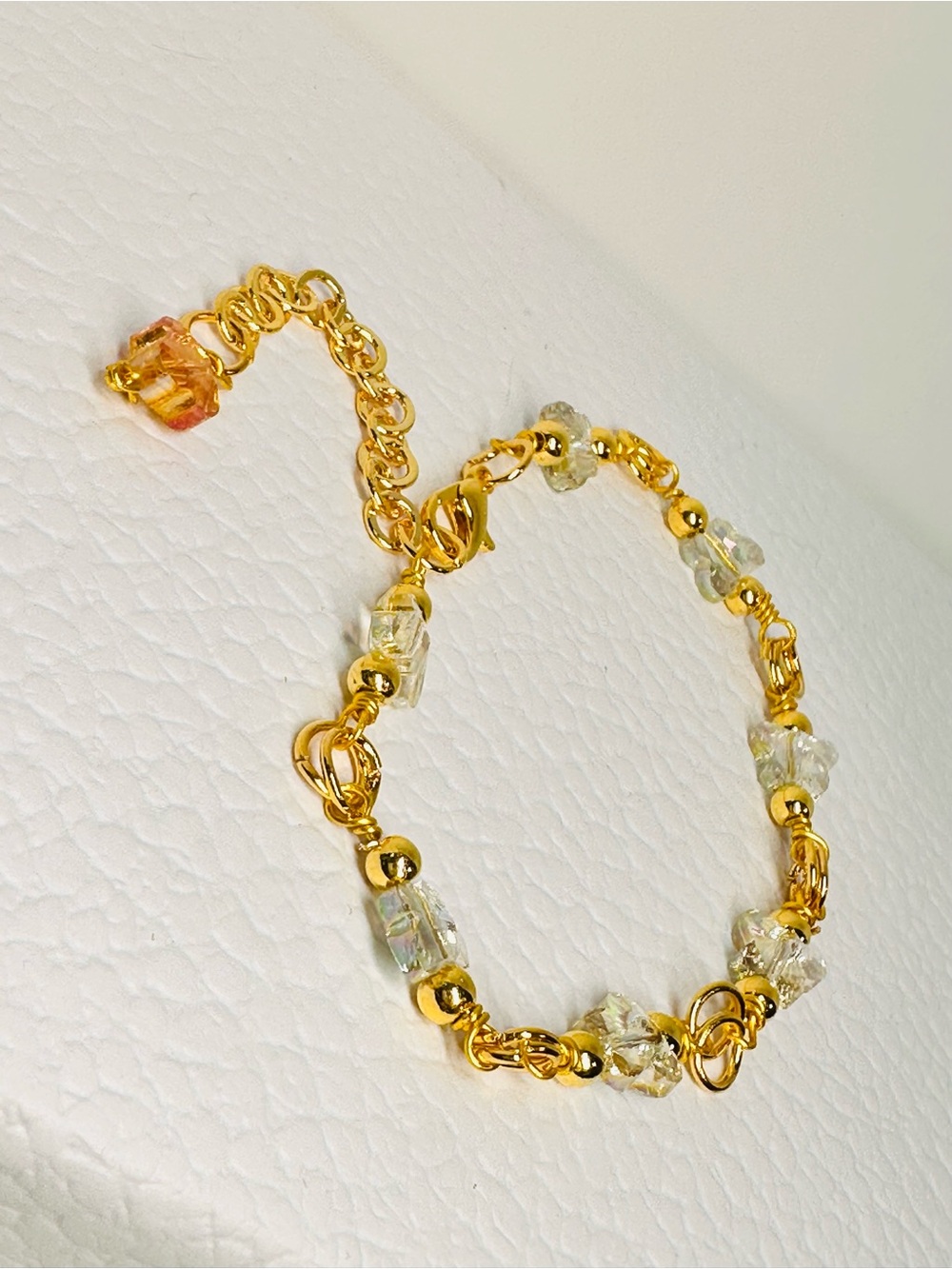 Swarovski Crystal beads Bracelet with Clear and Amber Accents - Picture 2 of 12